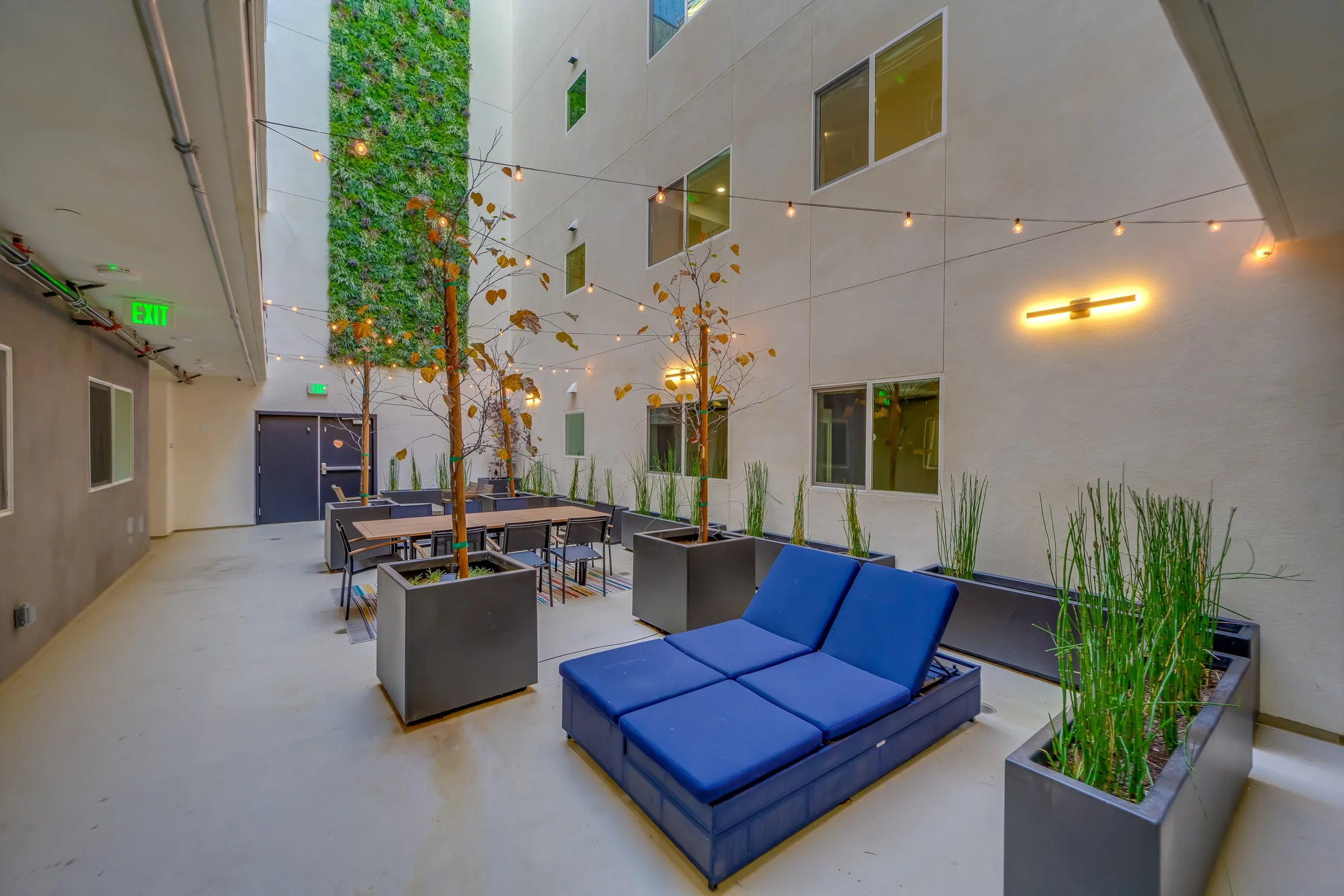 Landscaped Pine on Gramercy courtyard with lounge seating